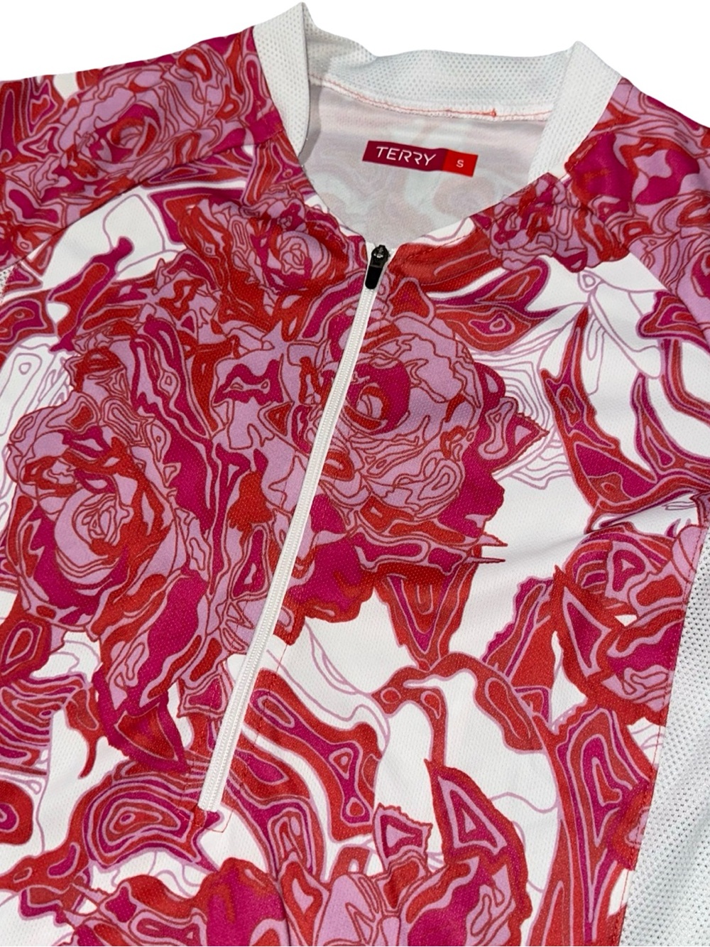 Terry Women's Size S Pink Red Floral Zip Up Cycling Jersey Tee